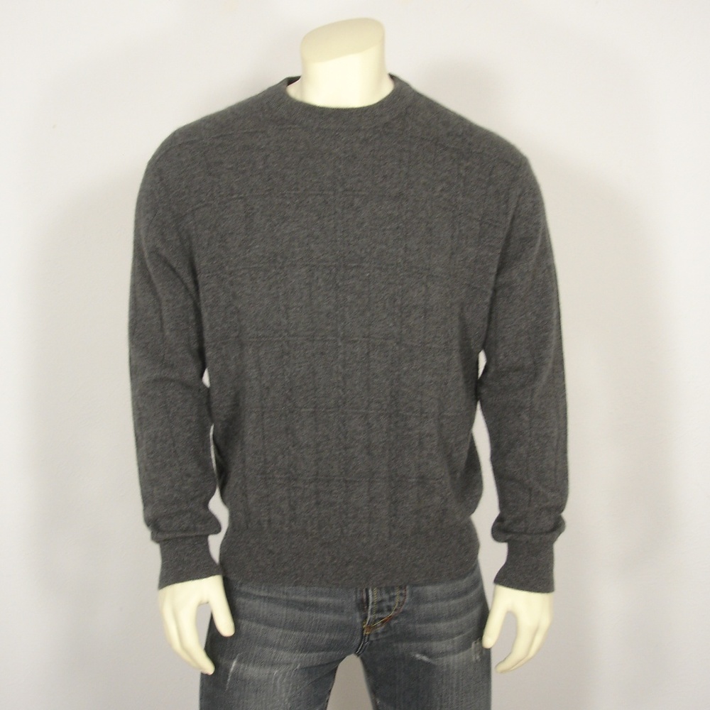 LOMBARDO GRAY CASHMERE CHECKER CABLE SWEATER  L